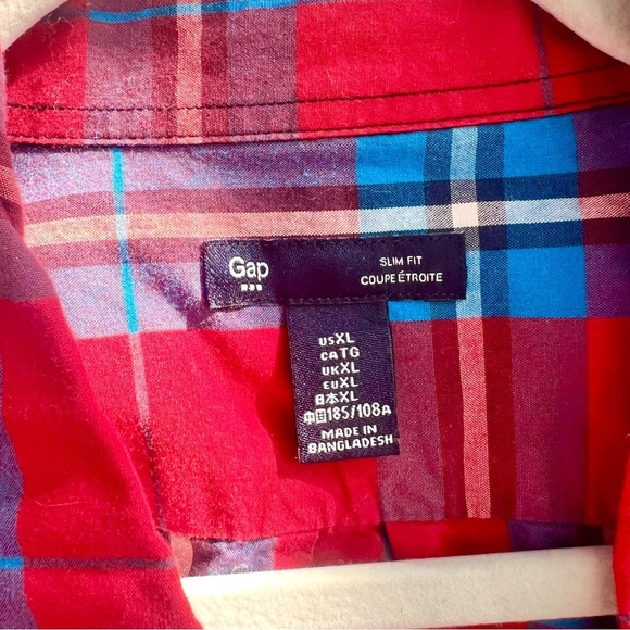 Gap Men’s Slim Fit Red and Blue Plaid Shirt XL - Picture 3 of 7